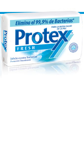 Protex Fresh. Ofrece la increíble sensación de frescura de los jabones desodorantes, con la protección contra bacterias de Protex. Protege la piel dejando una sensación de frescura, limpieza y seguridad contra las bacterias todo el día.